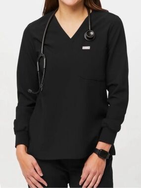 Figs Catarina Long Sleeve One Pocket Scrub Top Black XL Womens Medical